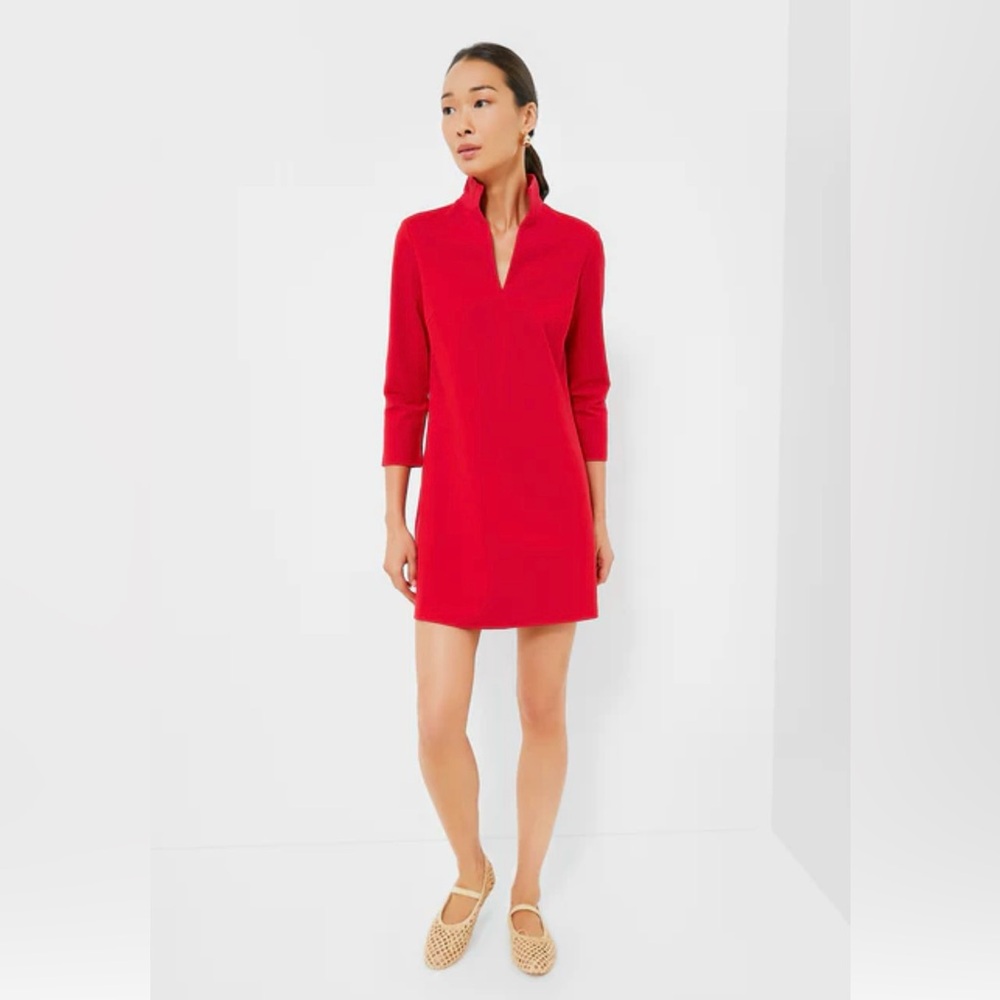 Tuckernuck Red Ponte Clifton Dress 3/4 Sleeve V-neck Pockets Size Small (flawed) - Picture 2 of 8